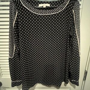 LOFT Black and White Long Sleeve Blouse